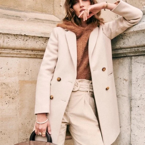 Sezane Johnson Coat in Beige  Wool Color Size 38 - Picture 1 of 10